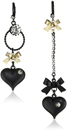 Betsey Johnson "Dark Forest" Mismatch Black Bubble Heart and Gold Bow Drop Earrings: Amazon.ca: Jewelry