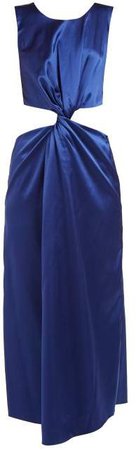 Marina Moscone - Cutaway Twist Front Satin Dress - Womens - Blue