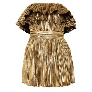 Saint Laurent | Strapless plissé-lamé mini dress