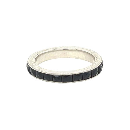 Antique Art Deco Platinum French Cut Onyx Wedding Band For Sale at 1stDibs