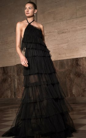 Justina Tiered Tulle Halterneck Gown by Alexis | Moda Operandi