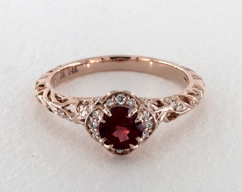 0.75 Carat Ruby Round Cut Vintage Engagement Ring in 14K Rose Gold - 1758093