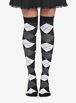 Black & White Stripe Lace Thigh-High Socks