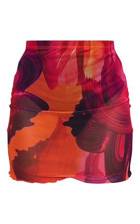 Orange Printed Sheer Mesh Mini Skirt | PrettyLittleThing