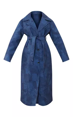 Blue Denim Look Coated Oversized Trench Coat | PrettyLittleThing USA
