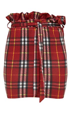 Red Check Paperbag Waist Mini Skirt | Skirts | PrettyLittleThing USA