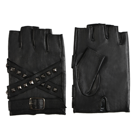 Fashion Punk Rock Studded Unlined Black Mens Half Finger Fingerless Motorcyling Driving Gloves Genuine Leather Gloves