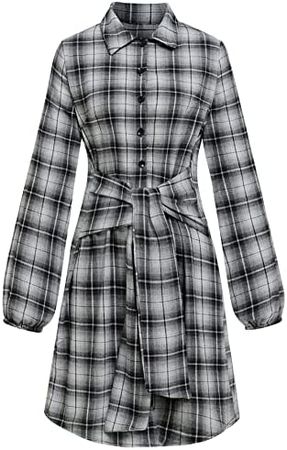 Fall Clothes Shirt Dresses for Women 2022 Casual Long Sleeve Short Plaid Pattern Tunic Tops Shirt Dress at Amazon Women’s Clothing store