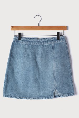 Medium Wash Denim Skirt - High Rise Skirt - Mini Skirt - Lulus