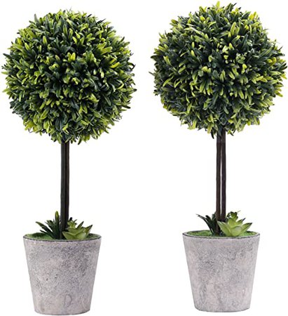 Amazon.com : MyGift Artificial Boxwood Topiary Tree in Modern Gray Pulp Planter, Set of 2 : Garden & Outdoor