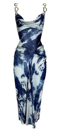 denim print silk dress | john galliano Dior