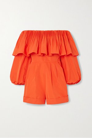 Orange Off-the-shoulder ruffled cotton-blend poplin playsuit | Valentino | NET-A-PORTER