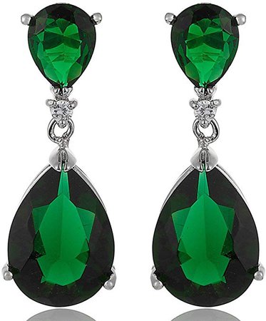 Amazon.com: [RIZILIA CELEBOX] Teardrop Dangle Pierced Earrings with Pear Cut CZ [Simulated Green Emerald] in White Gold Plated, Celebrity inspired by Angelina Jolie: Jewelry