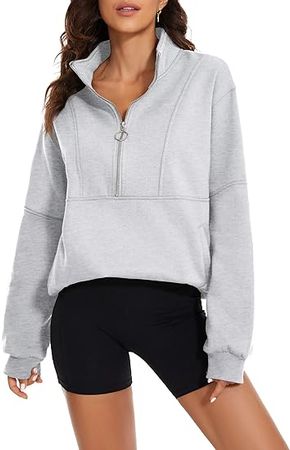 MISSACTIVER Women’s Oversized Half Zip Sweatshirt Quarter 1/4 Zipper Long Sleeve Drop Shoulder Pocket Pullover Jacket Tops at Amazon Women’s Clothing store