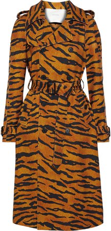 Tiger-print Woven Trench Coat