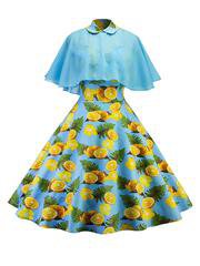 1950s Lemon Cape Swing Dress