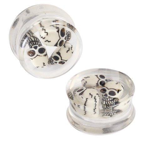 BodyJ4You Clear Acrylic Spooky Skulls Saddle Plugs 6G-14mm (2 Pieces) PL6167-00G [1541595939-151791] - $3.84