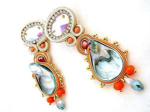 clip on coral & vintage cabochon soutache earrings | Beads Of Aquarius