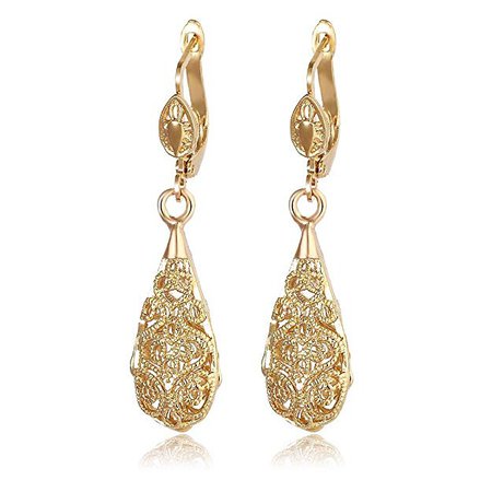 Amazon.com: Diane lo 'ren 18 kt chapado en oro lágrima de filigrana Leverback Dangle gota arete para las mujeres: Jewelry