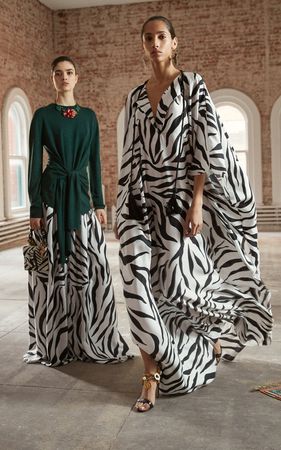 Drape V Neck Zebra Print Caftan by Oscar de la Renta | Moda Operandi