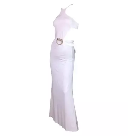 F/W 2004 L#42 GUCCI by TOM FORD WHITE CUT-OUT DRAGON GOWN DRESS Sz IT 38 For Sale at 1stDibs