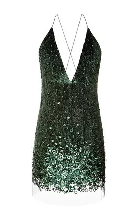 MARC JACOBS : RESORT 2015 Emerald Vintage Sequins Mini V-Neck Dress | Sumally