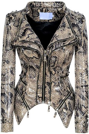 chouyatou Women's Fashion Snake Pattern Print Studded Moto Pu Leather Biker Jacket (Large, Snake-Skin) at Amazon Women's Coats Shop