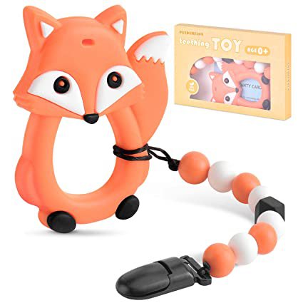 Amazon.com : Baby Teething Toys, Fox Teether with Pacifier Clip Holder Kit, for Newborn Infants, BPA Free Silicone, for Boy / Girl, by Pandamelon : Baby