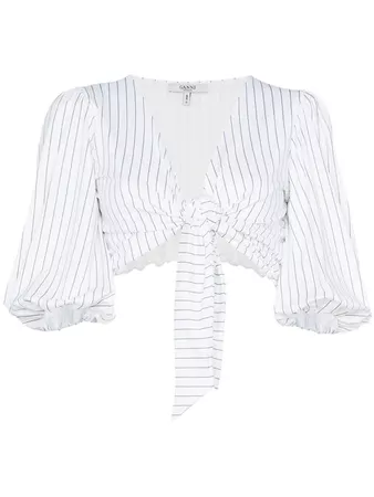 Ganni White stripe crop top with puff sleeves $98 - Buy Online AW18 - Quick Shipping, Price