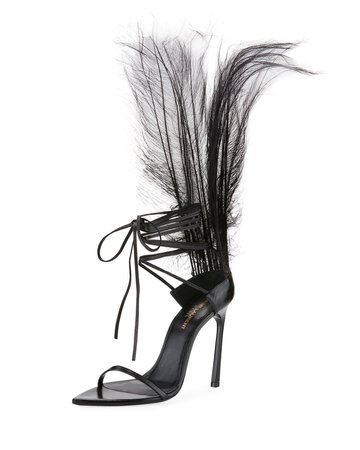 Saint Laurent Iris Patent Sandal with Feathers | Neiman Marcus