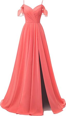 Amazon.com: Rmaytiked Spaghetti Strap Chiffon Bridesmaid Dresses Long with Slit Formal Evening Dress Wedding Party Gowns for Women Burnt Orange : Clothing, Shoes & Jewelry