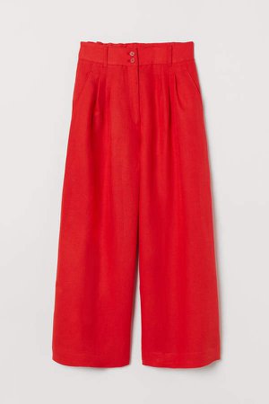 Wide-leg Linen-blend Pants - Red