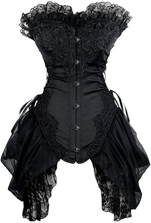 Charmian Women's Sexy Strapless Floral Embroidery Gothic Corset with Lace Skirt at Amazon Women’s Clothing store