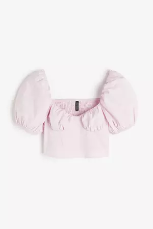 Puff sleeve Cropped Blouse light pink h&m lilac top