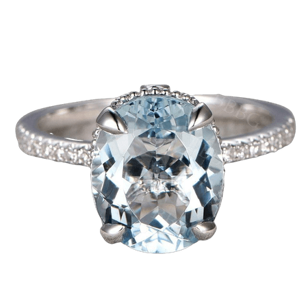 3.5 Carat Blue Oval Aquamarine Engagement Ring Diamond Band 14k Rose Gold Claws Prong
