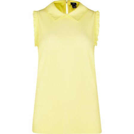 Yellow ribbed collared blouse top | River Island