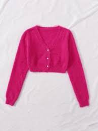 hot pink fuzzy cardigan top button romwe - Google Search