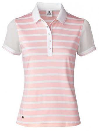 Women's Pink Striped Golf Shirt | Women's Cap Sleeve Shirt