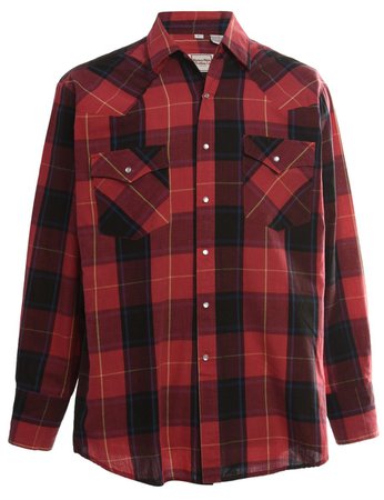 Men's 1990s Long Sleeved Checked Shirt Red, L | Beyond Retro - E00610502