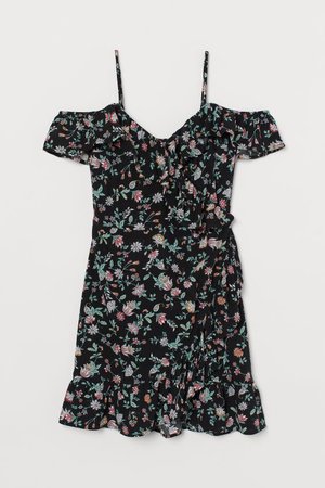 Open-shoulder Dress - Black/floral - Ladies | H&M US