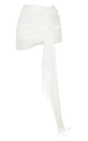 White Woven Extreme Fringe Mini Skirt | PrettyLittleThing
