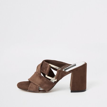 Brown suede wide fit sandals | River Island