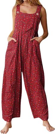 Amazon.com: loveimgs Women's Loose Sleeveless Printed Bib Overalls Pockets Wide Leg Palazzo Pants Tank Jumpsuit (Medium, Red) : Clothing, Shoes & Jewelry