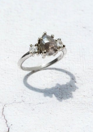 Custom Three Stone Pear Grey Diamond Engagement Ring - Bario Neal