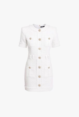 Short White Tweed Dress for Women - Balmain.com