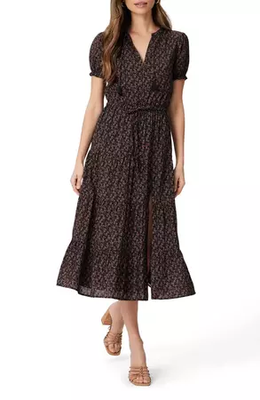 PAIGE Siera Floral Short Sleeve Midi Dress | Nordstrom