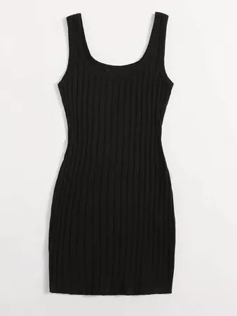 Rib-knit Bodycon Dress | SHEIN USA black