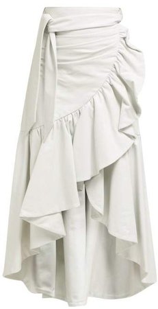 Asymmetric Ruffled Leather Skirt - Womens - White
