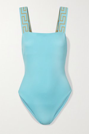 Jacquard-trimmed Swimsuit - Sky blue