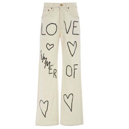 Love graphic white jeans